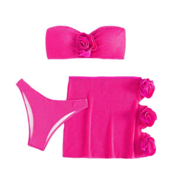 Sexy Three-Piece Hollow 3D Floral Bodycon Swimsuit